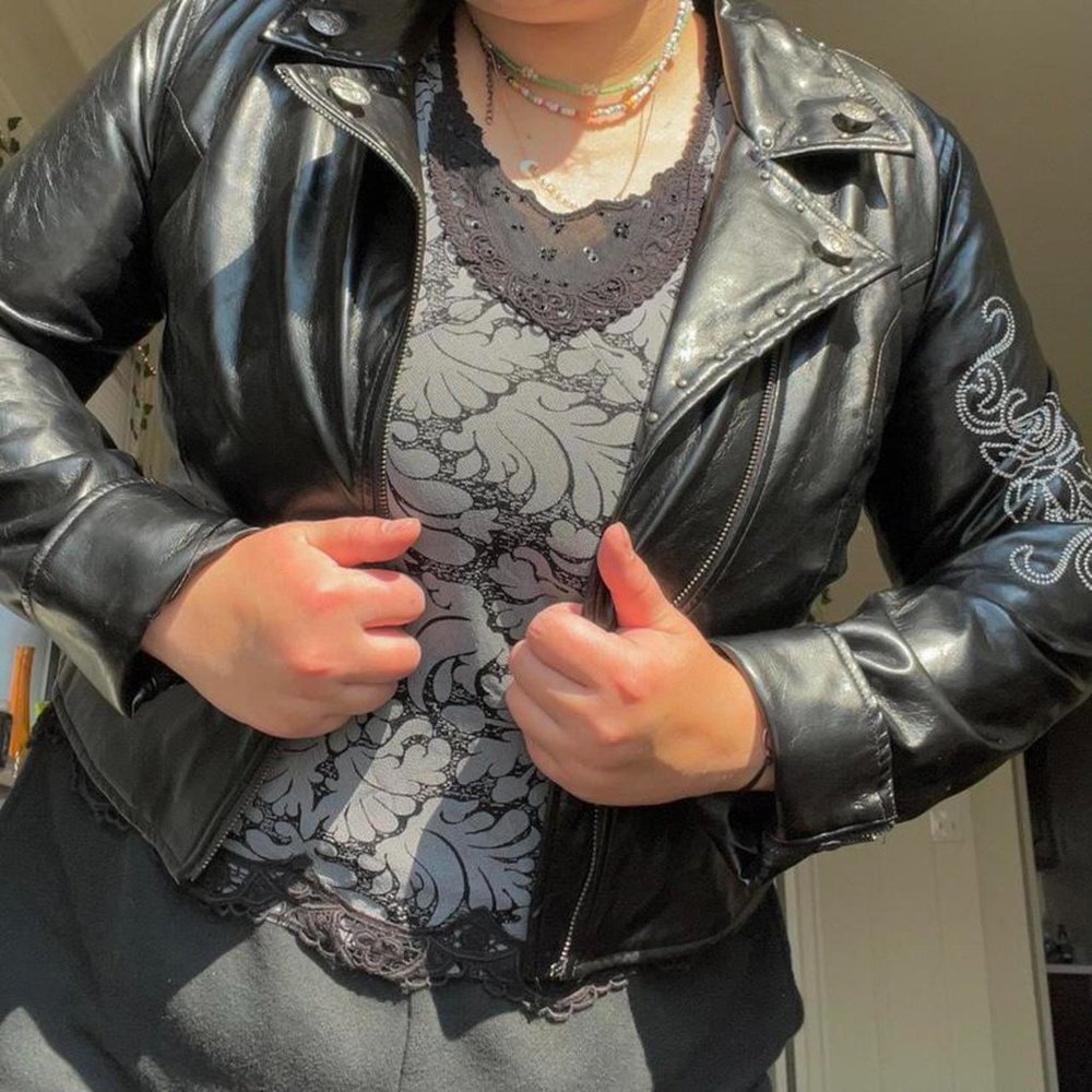 “LL cool J” vintage leather jacket grunge core cropped leather jacket